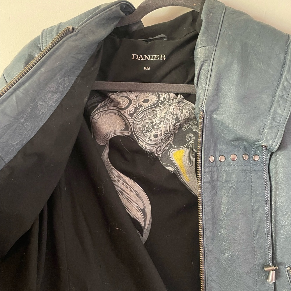 Leather Bomber Jacket - Dusky Blue